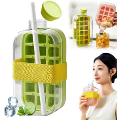 ChillMate bottle features overview with lime ice cubes and straw